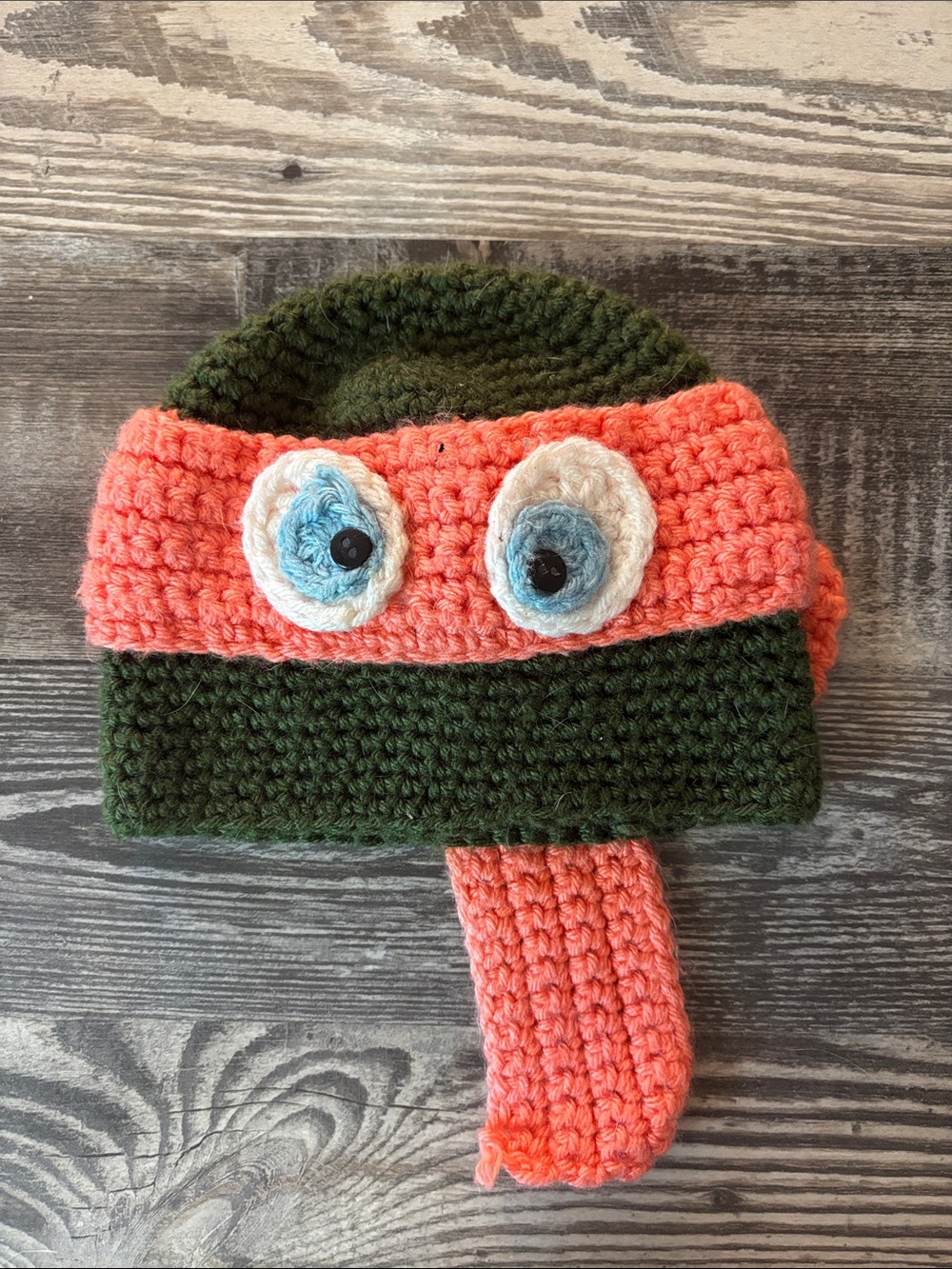 Handmade crocheted ninja turtles toddler hat